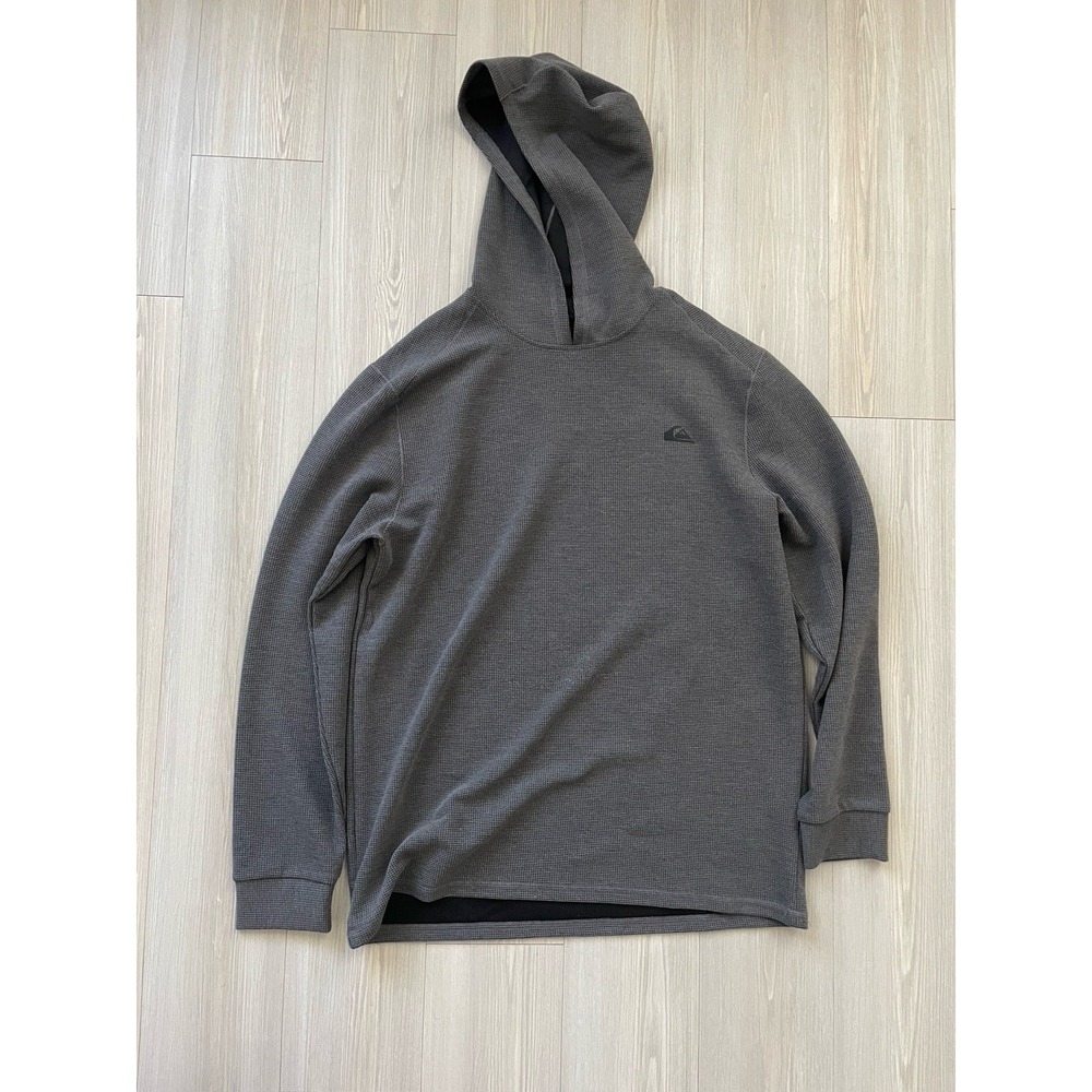 Quicksilver Men's Dry Flight Waffle Knit Grey Hoodie Size L Pullover Surf Skater